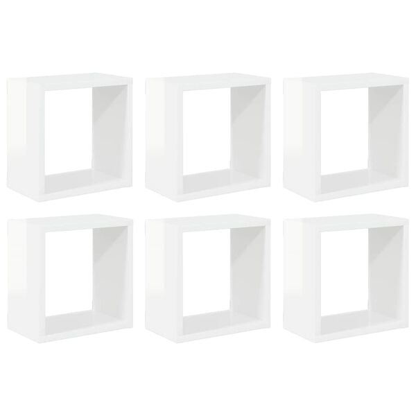 vidaXL 6 db magasf&eacute;nyű feh&eacute;r fali kockapolc 26 x 15 x 26 cm