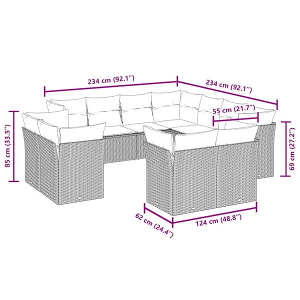 vidaXL 11 részes fekete polyrattan kerti ülőgarnitúra párnákkal