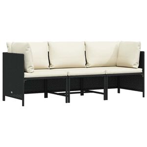 vidaXL 3 szem&eacute;lyes fekete polyrattan kerti kanap&eacute; p&aacute;rn&aacute;kkal