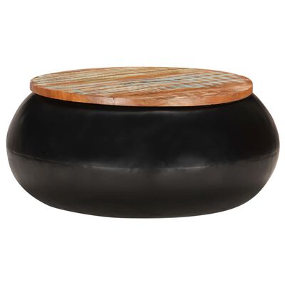 vidaXL fekete tömör újrahasznosított fa dohányzóasztal 68 x 68 x 30 cm