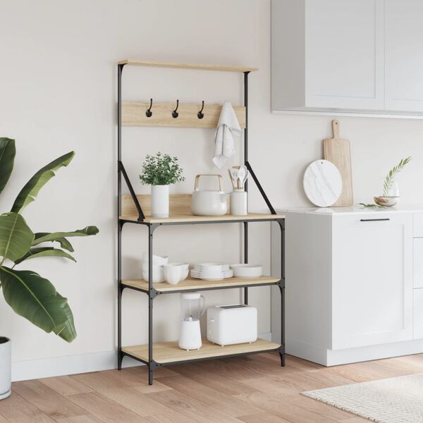 vidaXL sonoma tölgy színű 4 szintes szerelt fa pékállvány akasztókkal