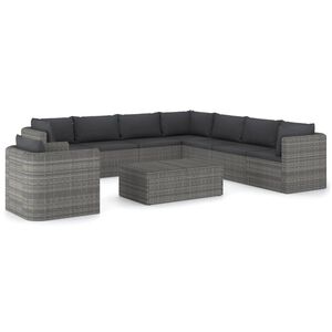 vidaXL 9 r&eacute;szes sz&uuml;rke polyrattan kerti b&uacute;torszett p&aacute;rn&aacute;kkal