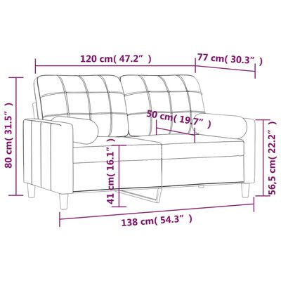 vidaXL 2 személyes világosszürke szövet kanapé párnákkal 120 cm