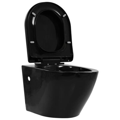 vidaXL fekete kerámia perem nélküli fali WC