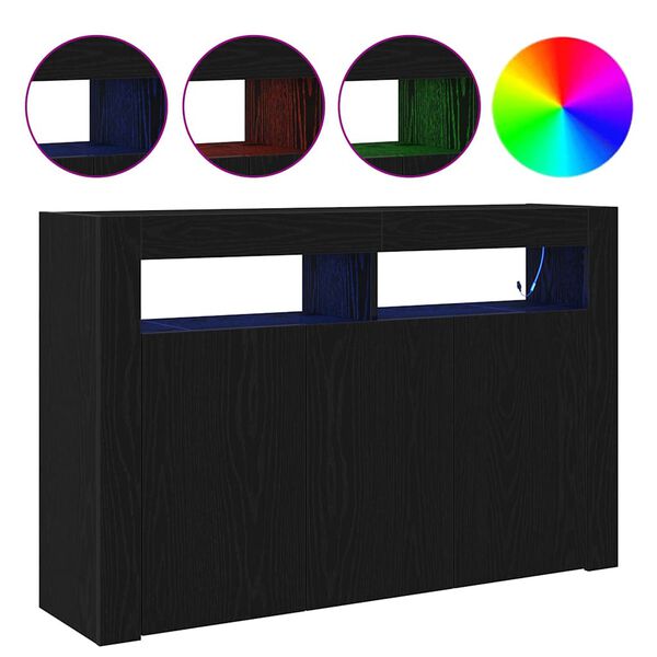 vidaXL Széf LED -es lámpákkal Fekete tölgy 116 x 30 x 75 cm Faanyag