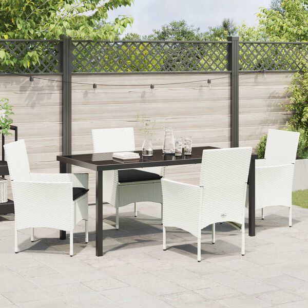 vidaXL Kert &eacute;tkező szett p&aacute;rn&aacute;val 5 pcs Feh&eacute;r polirattan