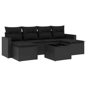 vidaXL 7 r&eacute;szes fekete polyrattan kerti &uuml;lőgarnit&uacute;ra p&aacute;rn&aacute;val