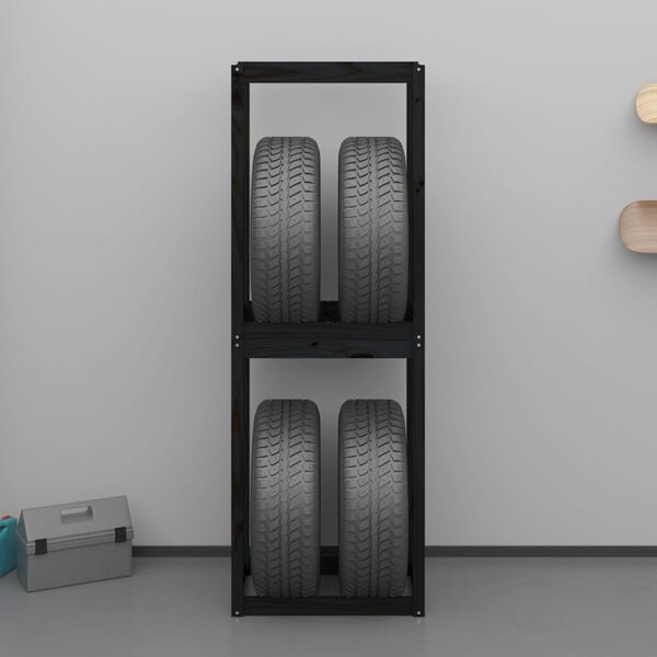 vidaXL fekete t&ouml;m&ouml;r fenyőfa gumiabroncstart&oacute; &aacute;llv&aacute;ny 63x40x180 cm