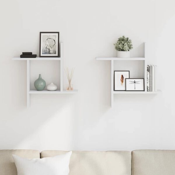 vidaXL 2 db feh&eacute;r szerelt fa fali polc 50 x 12 x 50 cm