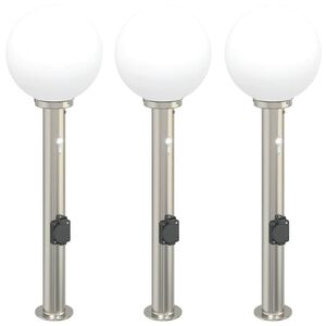 vidaXL 3 db szenzoros 80 cm rozsdamentes ac&eacute;l IP44-es oszlopl&aacute;mpa &eacute;rz&eacute;kelővel &eacute;s aljzattal