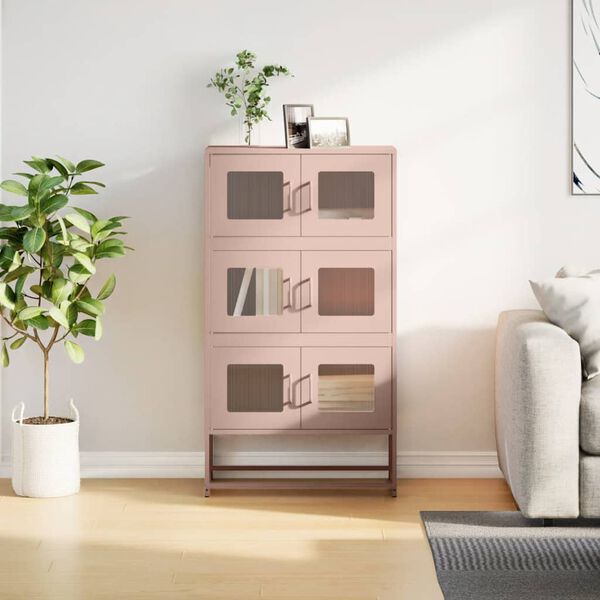 vidaXL Highboard rózsaszín 68x39x123 cm Acél