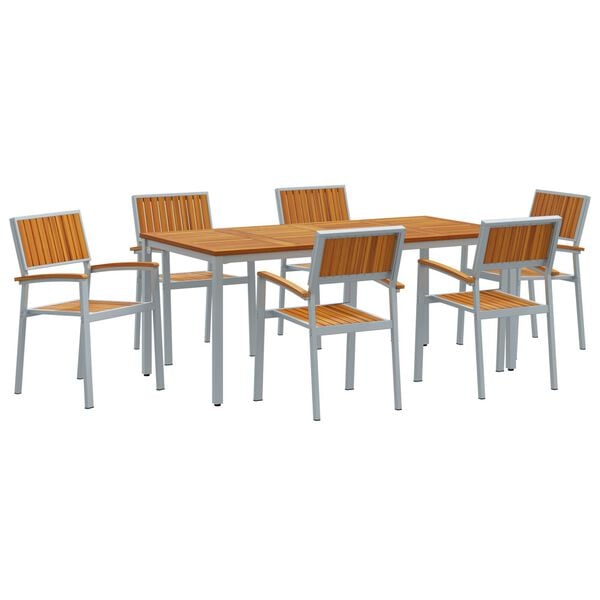 vidaXL Kert étkező szett 7 pcs Szürke Tömör Akácfa
