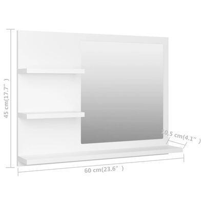 vidaXL fehér forgácslap fürdőszobai tükör 60 x 10,5 x 45 cm