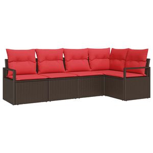 vidaXL Kerti Kanap&eacute; Szett p&aacute;rn&aacute;val 5 pcs Barna &eacute;s Piros polirattan
