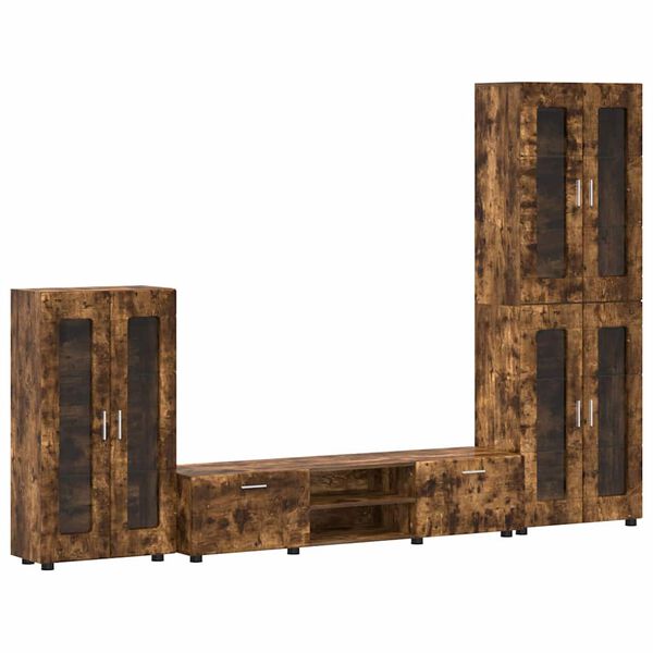 vidaXL TV szekr&eacute;ny garnit&uacute;ra fi&oacute;kkal polcokkal F&uuml;st&ouml;lt t&ouml;lgy Faanyag