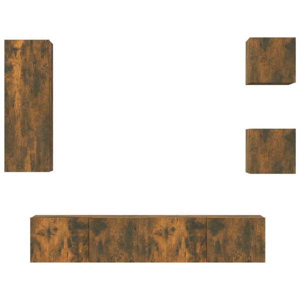 vidaXL 5 r&eacute;szes f&uuml;st&ouml;s t&ouml;lgy sz&iacute;nű szerelt fa TV-szekr&eacute;nyszett