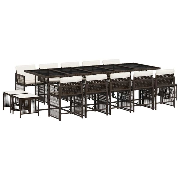 vidaXL 15 r&eacute;szes barna polyrattan kerti &uuml;lőgarnit&uacute;ra p&aacute;rn&aacute;kkal