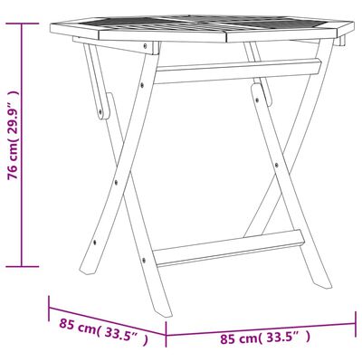 vidaXL tömör tíkfa összecsukható kerti asztal 85 x 85 x 76 cm