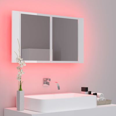 vidaXL magasfényű fehér LED-es tükrös fürdőszobaszekrény 80x12x45 cm