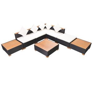 vidaXL 8-r&eacute;szes fekete polyrattan kerti b&uacute;torszett p&aacute;rn&aacute;kkal