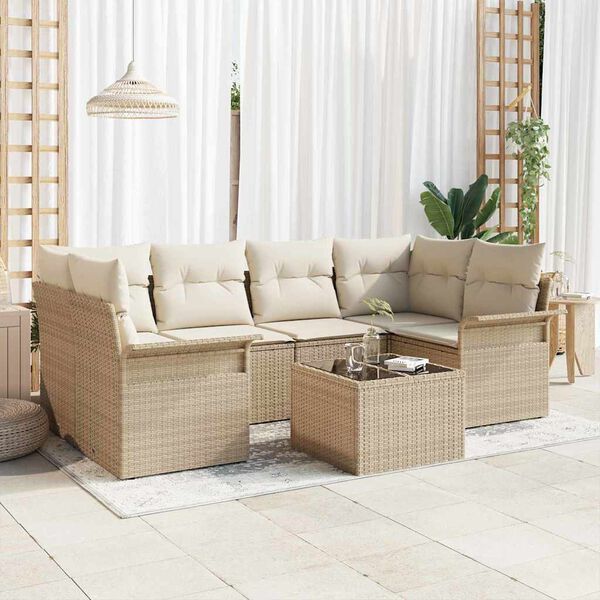 vidaXL Kerti Kanap&eacute; Szett p&aacute;rn&aacute;val 7 pcs Beige &eacute;s kr&eacute;m 55 x 55 x 37 cm