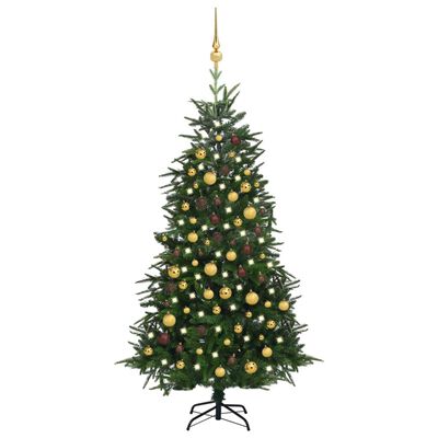 vidaXL zöld PVC és PE műkarácsonyfa LED-del és gömbszettel 180 cm