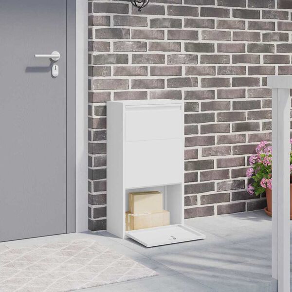 vidaXL Csomagz&aacute;r&oacute; doboz t&aacute;rol&oacute;val ajt&oacute;val Feh&eacute;r 44 x 22 x 82 cm Ac&eacute;l