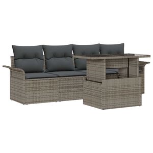 vidaXL Kerti Kanap&eacute; Szett p&aacute;rn&aacute;val t&aacute;rol&oacute;val 5 pcs Sz&uuml;rke Poly Rattan