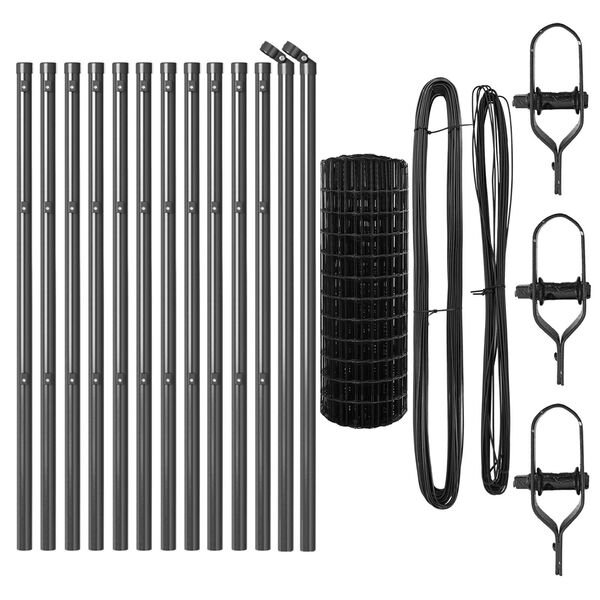 vidaXL Ker&iacute;t&eacute;s oszlopokkal Sz&uuml;rke 0,6 x 25 m Ac&eacute;l &eacute;s PVC