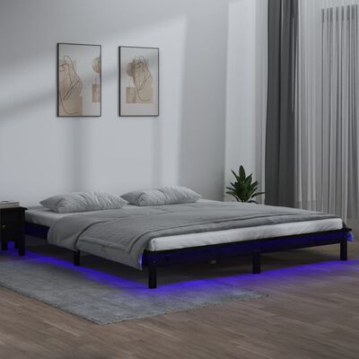 vidaXL fekete tömör fa ágykeret LED-világítással 120 x 200 cm