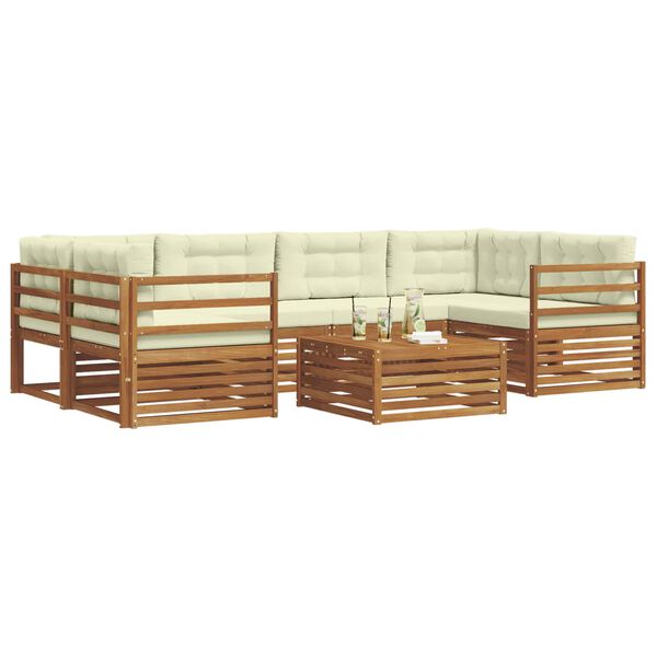 vidaXL K&uuml;lt&eacute;ri kanap&eacute; szett p&aacute;rn&aacute;val 7 pcs Term&eacute;szetes &eacute;s kr&eacute;msz&iacute;nű