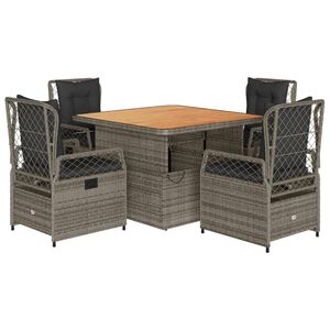 vidaXL 5 r&eacute;szes sz&uuml;rke polyrattan kerti &eacute;tkezőgarnit&uacute;ra p&aacute;rn&aacute;val