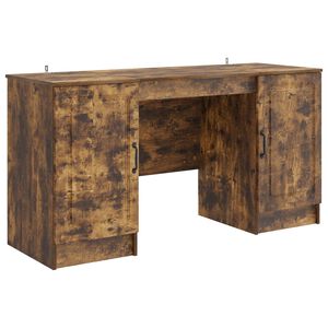 vidaXL Asztal polcokkal F&uuml;st&ouml;s T&ouml;lgy 142,5 x 50 x 75 cm Szerelt Fa