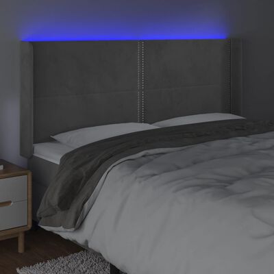 vidaXL világosszürke bársony LED-es fejtámla 183x16x118/128 cm