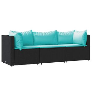 vidaXL 3 r&eacute;szes fekete polyrattan kerti &uuml;lőgarnit&uacute;ra p&aacute;rn&aacute;kkal