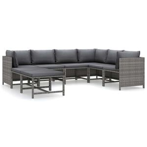 vidaXL 8 r&eacute;szes sz&uuml;rke polyrattan kerti &uuml;lőgarnit&uacute;ra p&aacute;rn&aacute;kkal