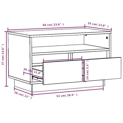 vidaXL fehér tömör fenyőfa TV-szekrény 60 x 35 x 37 cm
