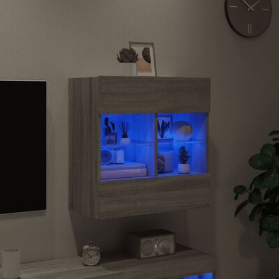 vidaXL szürke sonoma színű fali TV-szekrény LED-ekkel 58,5x30x60,5 cm