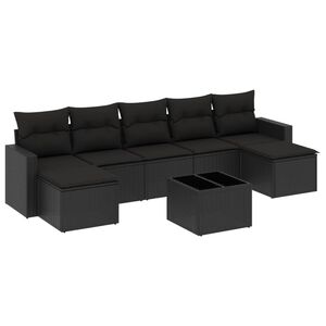 vidaXL 8 r&eacute;szes fekete polyrattan kerti &uuml;lőgarnit&uacute;ra p&aacute;rn&aacute;kkal