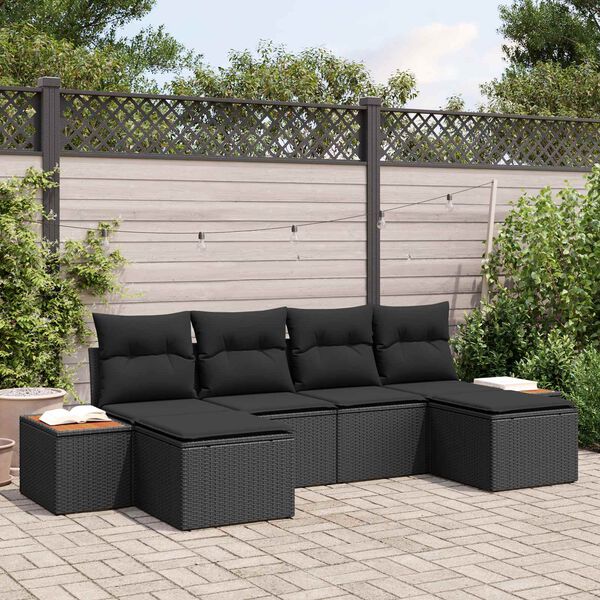 vidaXL Kerti Kanap&eacute; Szett p&aacute;rn&aacute;val 6 pcs Fekete Poly Rattan