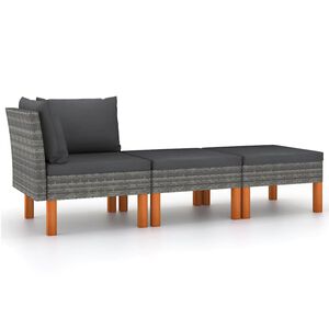 vidaXL 3 r&eacute;szes polyrattan &eacute;s t&ouml;m&ouml;r eukaliptuszfa kerti &uuml;lőgarnit&uacute;ra