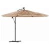 vidaXL barna kerti napernyő LED-del &eacute;s ac&eacute;l r&uacute;ddal 269 x 269 x 235 cm