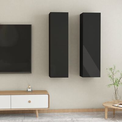 vidaXL 2 db magasfényű fekete forgácslap TV-szekrény 30,5x30x110 cm