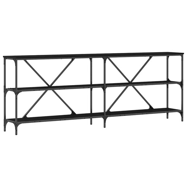 vidaXL Konzolasztal polcokkal Fekete t&ouml;lgy 200 x 30 x 75 cm Faanyag