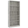 vidaXL 5-szintes betonsz&uuml;rke szerelt fa k&ouml;nyvszekr&eacute;ny 80 x 24 x 175 cm