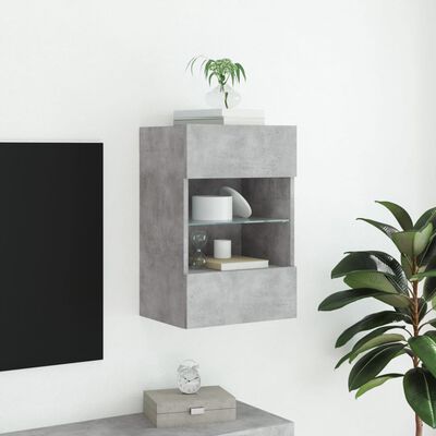 vidaXL betonszürke falra szerelhető TV-szekrény LED-del 40x30x60,5 cm