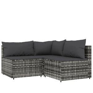 vidaXL 3 r&eacute;szes sz&uuml;rke polyrattan kerti &uuml;lőgarnit&uacute;ra p&aacute;rn&aacute;kkal