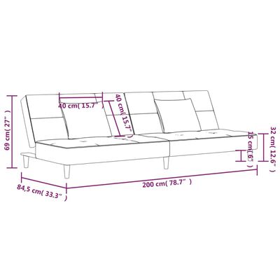 vidaXL kétszemélyes bordó bársony kanapéágy két párnával, lábtartóval