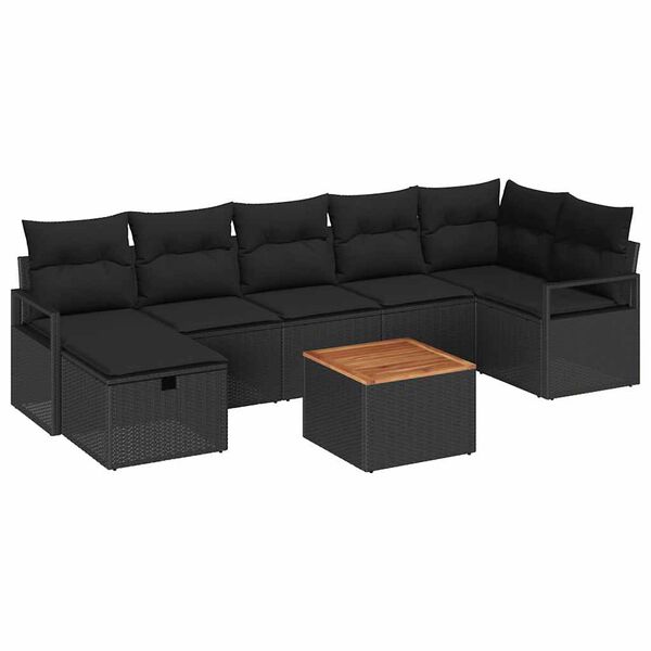 vidaXL Kerti Kanap&eacute; Szett p&aacute;rn&aacute;val t&aacute;rol&oacute;val 8 pcs Fekete Poli rattan