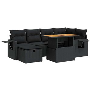 vidaXL 8 r&eacute;szes fekete polyrattan ak&aacute;cfa kerti &uuml;lőgarnit&uacute;ra p&aacute;rn&aacute;kkal